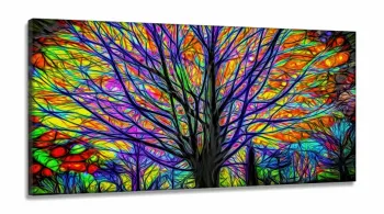 Quadro Decorativo Arvore Colorida em Tecido Canvas 130x60