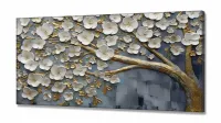 Quadro Decorativo Arvore Flores Brancas em Tecido Canvas 130x60 cm - Foto 2
