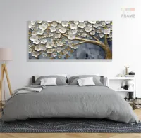 Quadro Decorativo Arvore Flores Brancas em Tecido Canvas 130x60 cm - Foto 6