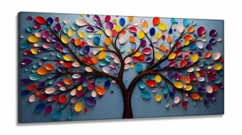 Quadro Decorativo Arvore Pintura Colorida em Tecido Canvas 130x60 cm