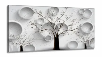 Quadro Decorativo Arvore Preto e Branco  Estilo 3d em Tecido canvas 130x60