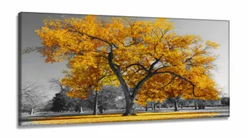 Quadro Decorativo Arvore Vida Amarela em Tecido Canvas 130x60 cm