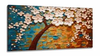 Quadro Decorativo Arvores Flores Moderno em Tecido Canvas 130x60 cm