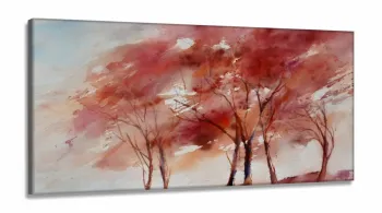 Quadro Decorativo Árvores Vermelhas Sala Em Tecido em Tecido Canvas