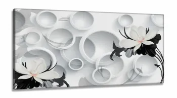 Quadro Decorativo Circulos e Flores Estilo 3d em Tecido canvas 130x60