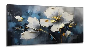 Quadro Decorativo Flor Fintura Artistico em Tecido Canvas 130x60 cm