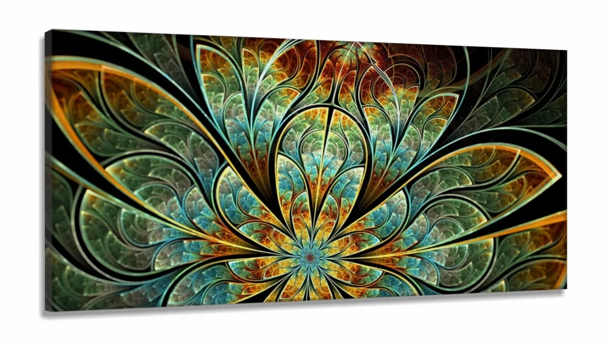 Quadro Decorativo Flor Fractal 130x60 em Tecido Canvas Imagem