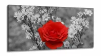 Quadro Decorativo Flor Vermelha Mosaico em Tecido Canvas 130x60