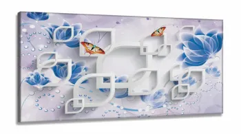 Quadro Decorativo Flores Azuis estilo 3D em tecido em Tecido canvas 130x60
