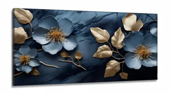 Quadro Decorativo Flores Azuis Moderno em Tecido Canvas 130x60 cm