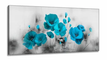 Quadro Decorativo Flores Azul Céu 130x60 em Tecido Canvas