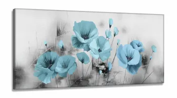Quadro Decorativo Flores Azul Claro 130x60 em Tecido Canvas