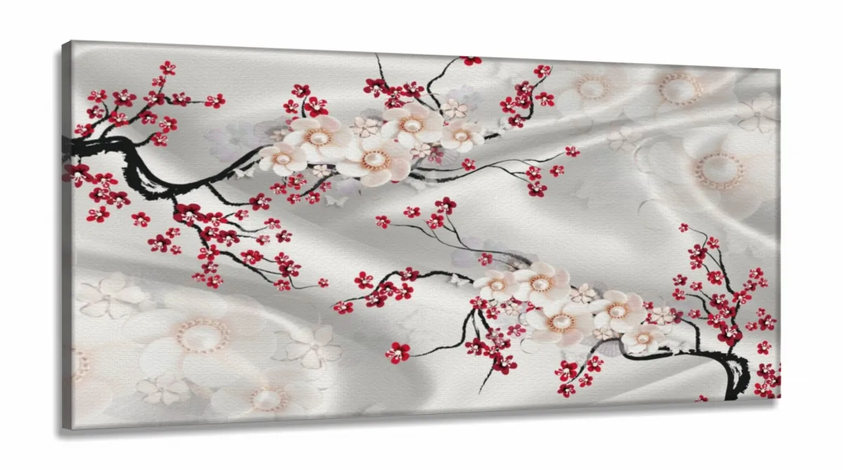 Quadro Decorativo Flores Cerejeira Estilo 3d em Tecido canvas 130x60 Imagem
