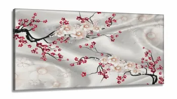 Quadro Decorativo Flores Cerejeira Estilo 3d em Tecido canvas 130x60