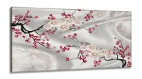 Quadro Decorativo Flores Cerejeira Estilo 3d em Tecido canvas 130x60