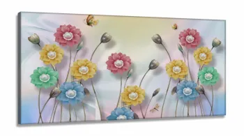 Quadro Decorativo Flores Coloridas em Tecido Canvas 130x60 cm