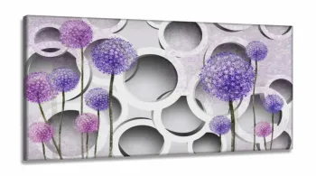Quadro Decorativo Flores Dente De Leão Lilas Estilo em Tecido Canvas 130x60