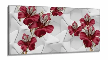 Quadro Decorativo Flores Diamantes 130x60 Estilo 3d em Tecido Canvas