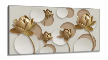 Quadro Decorativo Flores Douradas 3d 130x60 em Tecido Canvas