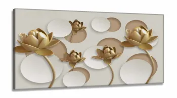 Quadro Decorativo Flores Douradas em Tecido Canvas 130x60 cm