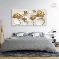 Quadro Decorativo Flores Douradas em Tecido Canvas 130x60 cm - Foto 6