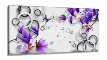 Quadro Decorativo Flores e Arcos Roxo Estilo 3d 130x60 em Tecido Canvas