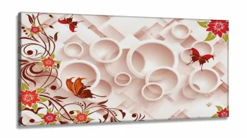 Quadro Decorativo Flores e Borboletas Laranja Estilo 3d em Tecido canvas 130x60
