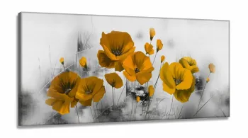 Quadro Decorativo Flores Laranja 130x60 em Tecido Canvas