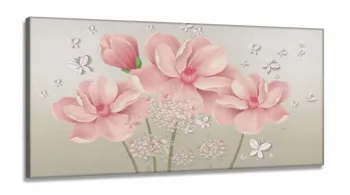 Quadro Decorativo Flores Rosas Artistico em Tecido Canvas 130x60 cm