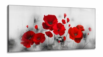 Quadro Decorativo Flores Vermelhas 130x60 em Tecido Canvas
