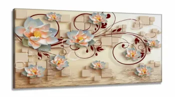 Quadro Decorativo Flores Virtuais  Estilo 3d em Tecido canvas 130x60