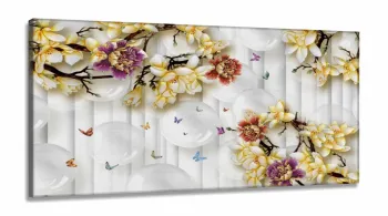 Quadro Decorativo Folhagens Flores Bolhas  Estilo 3d em Tecido canvas 130x60