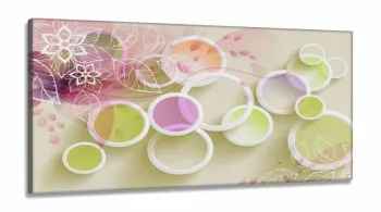 Quadro Decorativo Folhas Arcos Flores Estilo 3d em Tecido canvas 130x60