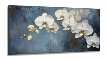 Quadro Decorativo Orquidea Branca em Tecido Canvas 130x60 cm