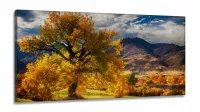 Quadro Decorativo Paisagem Árvore Amarela em Tecido Canvas 130x60