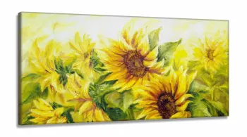 Quadro Decorativo Pintura Dois Girassóis em Tecido Canvas 130x60