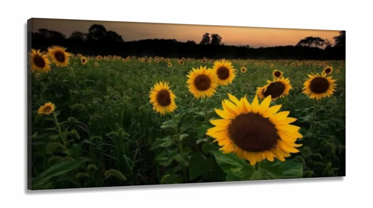 Quadro Mosaico Flores Girassol em Tecido Canvas 130x60 sala quarto Imagem