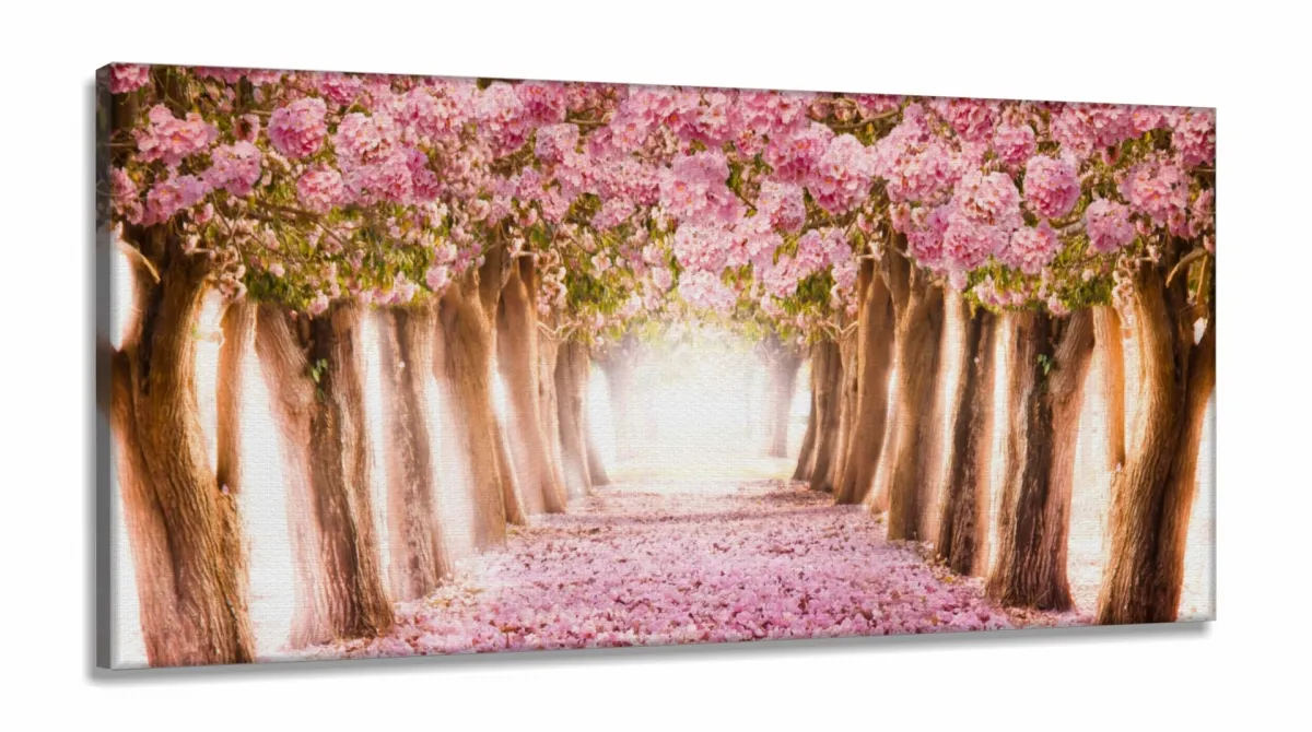 Quadro Paisagem Flores Rosa Mosaico Em Tecido em Tecido Canvas 130x60 Imagem