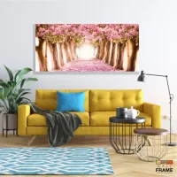 Quadro Paisagem Flores Rosa Mosaico Em Tecido em Tecido Canvas 130x60 - Foto 7