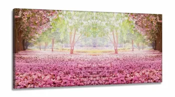 Quadro Paisagem Flores Rosas Sala Mosaico Em Tecido em Tecido Canvas 130x60