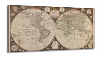 Quadro Decorativo Mapa Mundi Antigo em Tecido Canvas 130x60