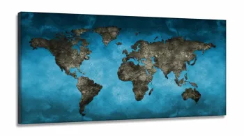 Quadro decorativo Mapa Mundi Azul Mosaico em Tecido Canvas 130x60
