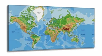 Quadro Decorativo Mapa Mundi Color em Tecido Canvas 130x60