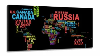 Quadro Decorativo Mapa Mundi letras em Tecido Canvas 130x60