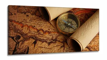 Quadro Decorativo Mapa Mundi Retro em Tecido Canvas 130x60