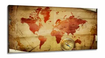 Quadro Decorativo Mapa Mundi Retro em Tecido Canvas 130x60 m01