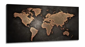 Quadro Decorativo Mapa Mundi Retro em Tecido Canvas 130x60 m03