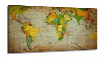 Quadro decorativo Mapa Mundi Vintage - Tela em Tecido Canvas 130x60