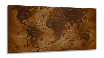 Quadro Decorativo Mapa Mundi Vintage em Tecido Canvas 130x60