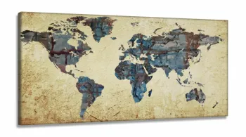 Quadro decorativo Mapa Mundi Vintage em Tecido Canvas 130x60 m01